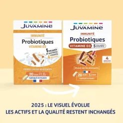 Probiotiques vitamine D3 Juvamine - boite de 20 gélules
