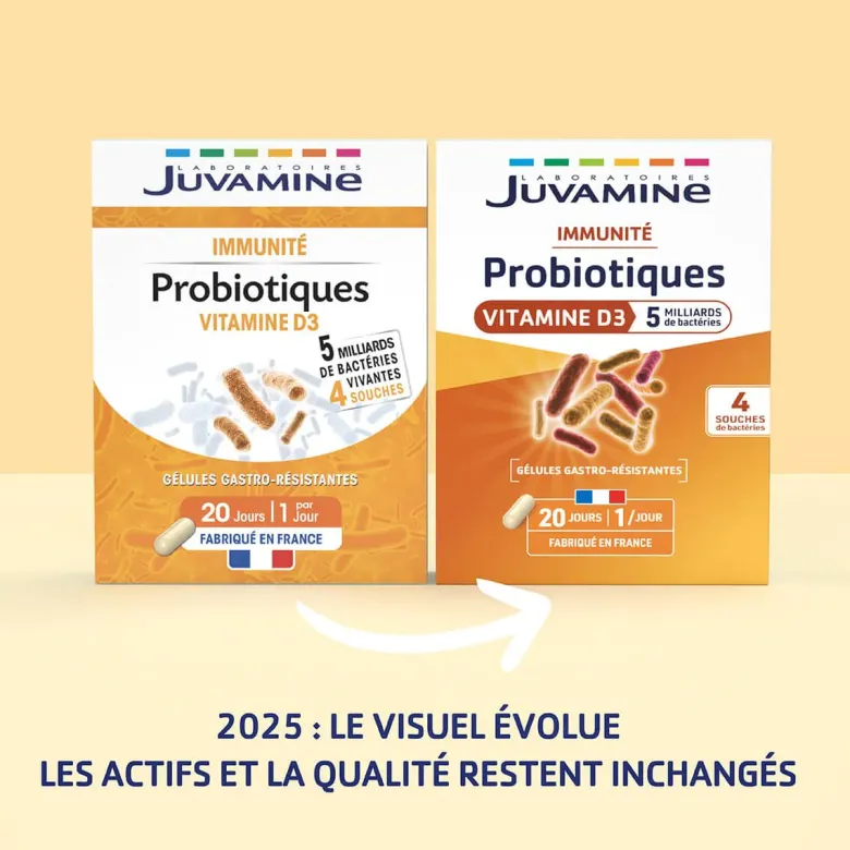 Probiotiques vitamine D3 Juvamine - boite de 20 gélules