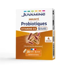 Probiotiques vitamine D3 Juvamine - boite de 20 gélules