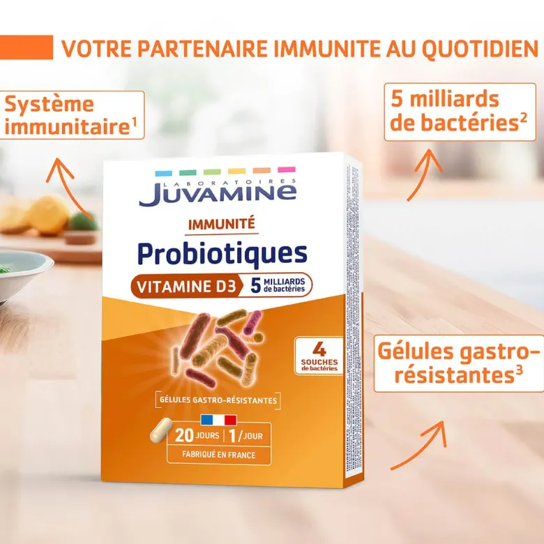 Probiotiques vitamine D3 Juvamine - boite de 20 gélules