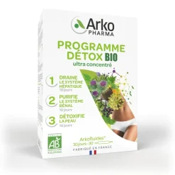 Programme détox triple action bio Arkopharma - boîte de 30 ampoules