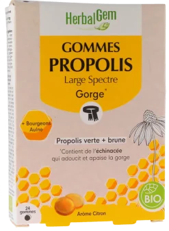 Propolis large spectre bio HerbalGem - boite de 24 gommes