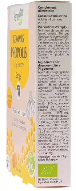 Propolis large spectre bio HerbalGem - boite de 24 gommes