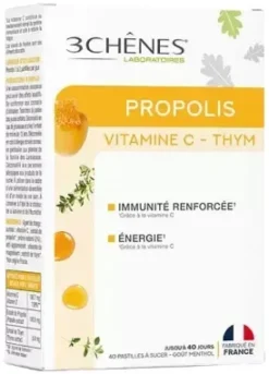 Propolis vitamine C et thym Les 3 Chênes - boîte de 40 pastilles à sucer