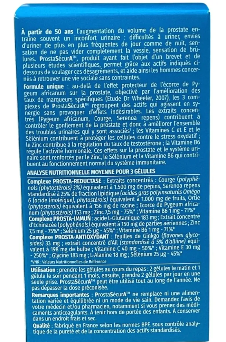 ProstaSécurA prostate - fonctions urinaires Phyto Research - boite de 180 gélules