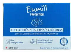 Protection gouttes yeux fatigués, secs, exposés aux écrans Eumill - boîte de 10 unidoses de 0,5ml