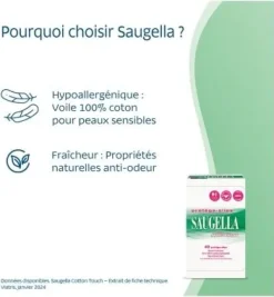 Protège-slips Cotton touch Saugella - lot de 2 boites de 40 protèges-slips offre spéciale