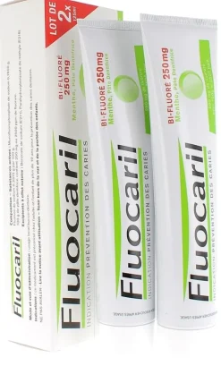 Pâte dentifrice menthe bi-fluoré 250 mg Fluocaril – 2 tubes de 125 ml
