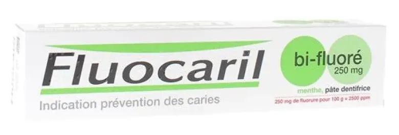 Pâte dentifrice menthe bi-fluoré 250 mg Fluocaril - tube de 125 ml