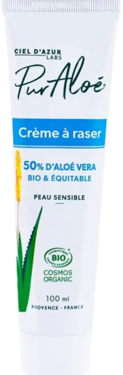PurAloé Vera crème à raser bio Ciel D'Azur - tube de 100ml