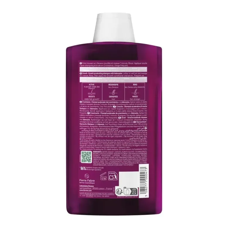 Quinine croissance shampoing accélérateur de pousse Klorane