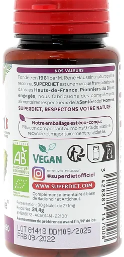 Radis noir Artichaut bio Super Diet - boite de 90 gélules