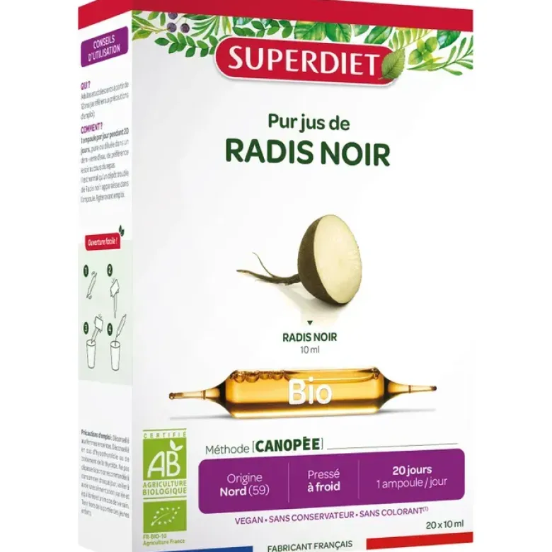 Radis noir Bio Super Diet - 20 ampoules de 10 ml