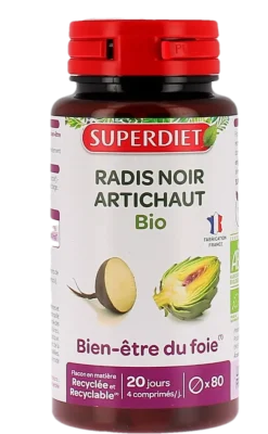 Radis noir et artichaut Bio Super Diet - pot de 80 comprimés
