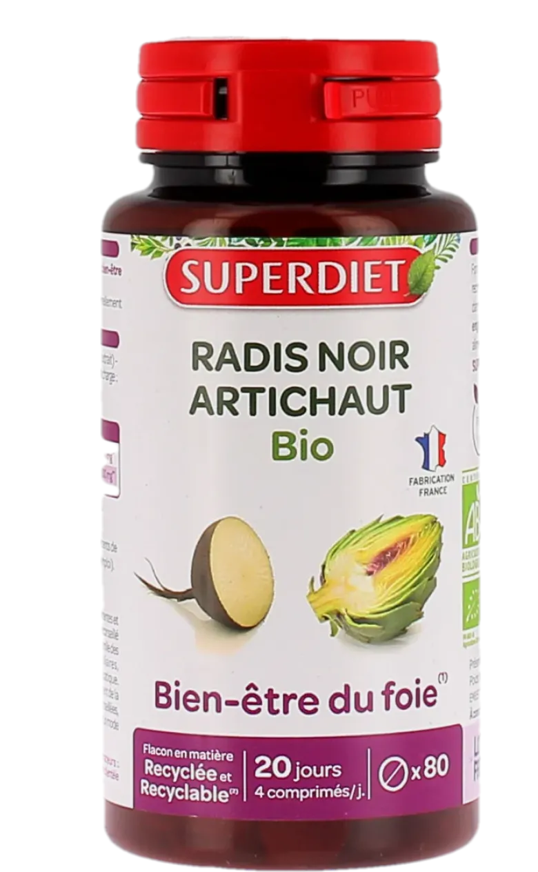 Radis noir et artichaut Bio Super Diet - pot de 80 comprimés