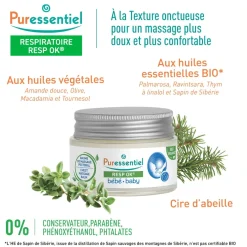 Resp Ok Baume de massage pectoral bébé bio Puressentiel - pot de 30 ml
