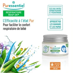 Resp Ok Baume de massage pectoral bébé bio Puressentiel - pot de 30 ml