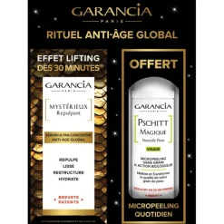 Rituel anti-âge global Mystérieux Repulpant + Pschitt magique visage offert Garancia - 2 flacons-pompe de 30ml
