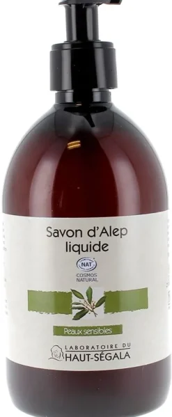 Savon d'Alep liquide peaux normales à sensibles Laboratoire Haut-Ségala - Flacon à pompe de 500 ml