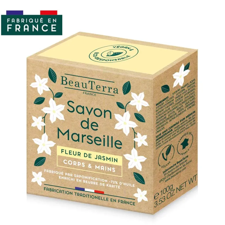 Savon de marseille fleur de jasmin Beauterra - pain de 100g