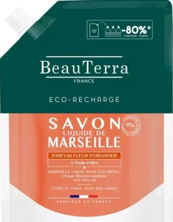 Savon liquide de marseille parfum fleur d'oranger Beauterra - eco-recharge de 900ml