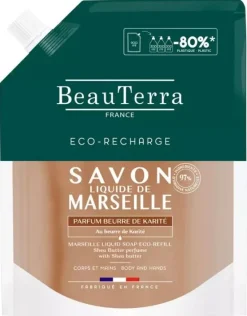 Savon liquide de marseille parfum beurre de karité Beauterra - eco-recharge de 900ml