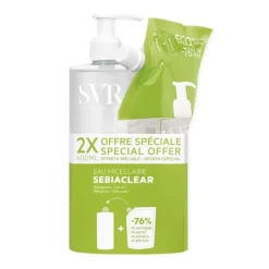 Sebiaclear Eau micellaire SVR - lot d'un flacon de 400 ml + une recharge de 400ml