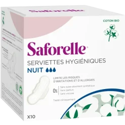Serviettes hygiéniques nuit en coton bio Saforelle - boîte de 10 serviettes