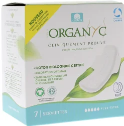 Serviettes hygiéniques nuit flux extra Organyc - boite de 7 serviettes