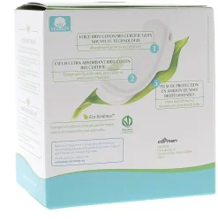 Serviettes hygiéniques nuit flux extra Organyc - boite de 7 serviettes