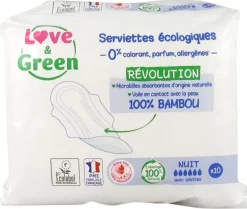 Serviettes hypoallergéniques nuit Love & Green - sachet de 10 serviettes