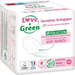 Serviettes hypoallergéniques Normal Love & Green - sachet de 14 serviettes