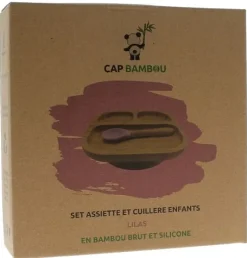 Set de repas pour bébé en bambou Cap Bambou - boîte contenant une assiette à compartiments + cuillère
