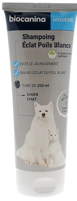 Shampoing éclat poils blancs chien et chat Biocanina - tube de 200 ml