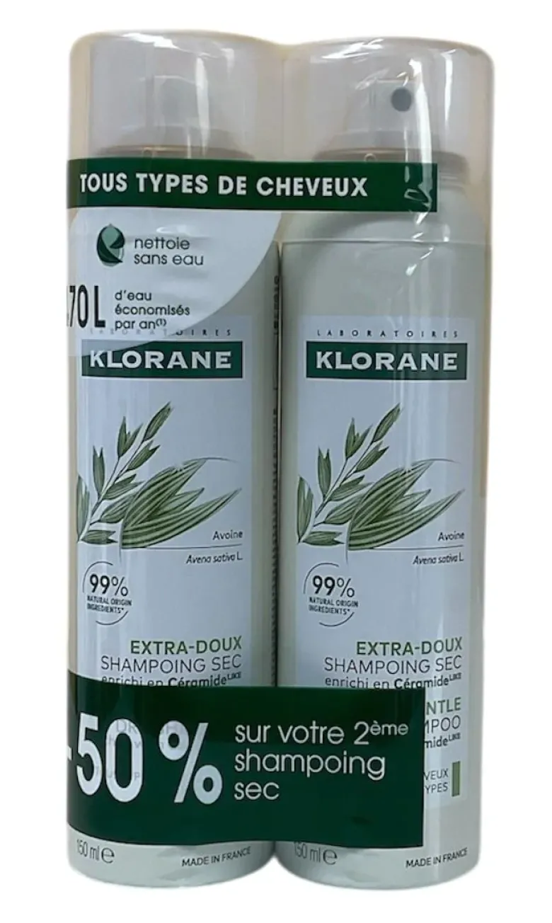 Shampoing sec extra-doux Klorane - lot de 2 sprays de 150ml