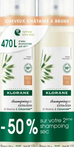 Shampoing sec extra-doux teinté cheveux châtains à bruns Klorane - lot de 2 sprays de 150ml