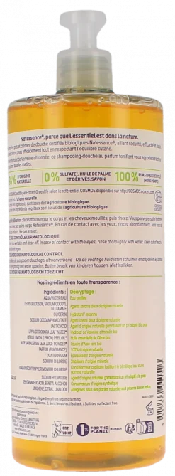 Shampooing douche tonifiant bio verveine citronnée Natessance - flacon-pompe de 1L