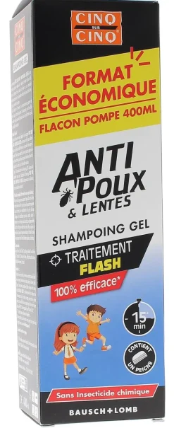 Shampooing Gel anti poux & lentes Cinq sur Cinq - flacon-pompe de 400 ml + peigne