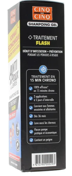 Shampooing Gel anti poux & lentes Cinq sur Cinq - flacon-pompe de 400 ml + peigne