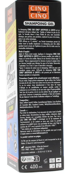 Shampooing Gel anti poux & lentes Cinq sur Cinq - flacon-pompe de 400 ml + peigne