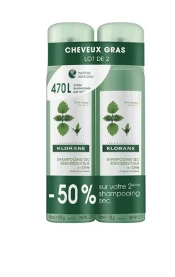 Shampooing sec séboréducteur à l'ortie Klorane - lot de 2 sprays de 150 ml