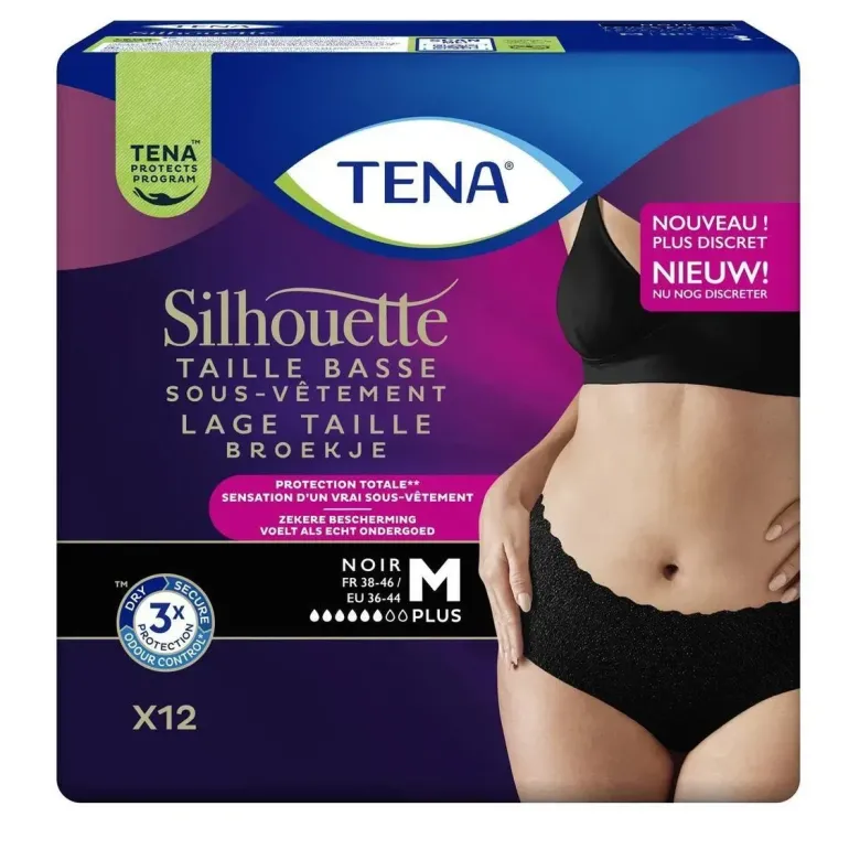 Silhouette plus slips absorbants taille M basse noir Tena - sachet de 12 slips
