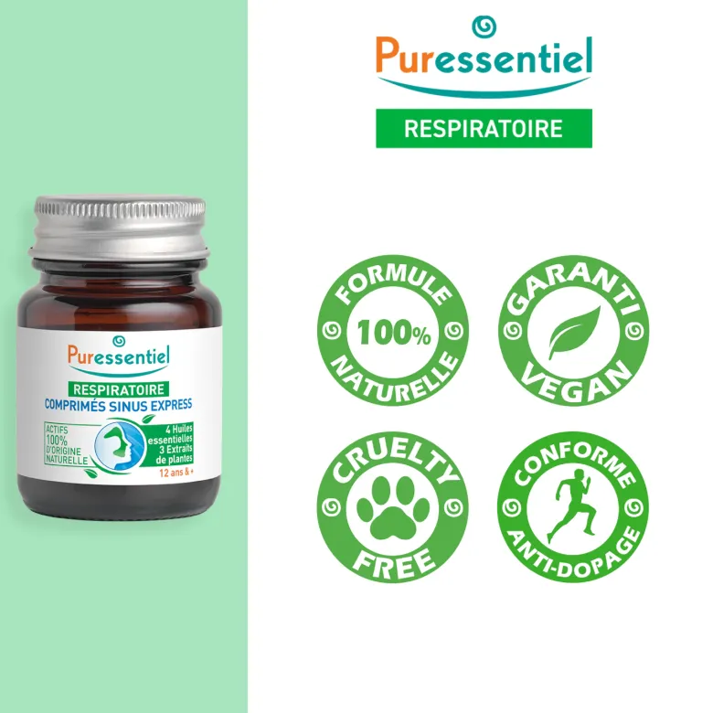 Sinus express aux huiles essentielles bio Puressentiel - boîte de 15 comprimés