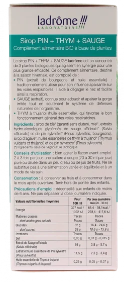 Sirop de pin thym et sauge bio Ladrôme - flacon de 150ml