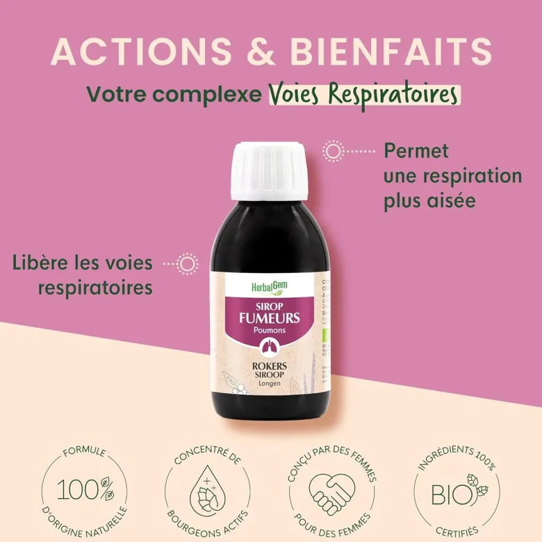 Sirop des fumeurs bio Herbalgem - flacon de 150 ml + gommes gorge offertes