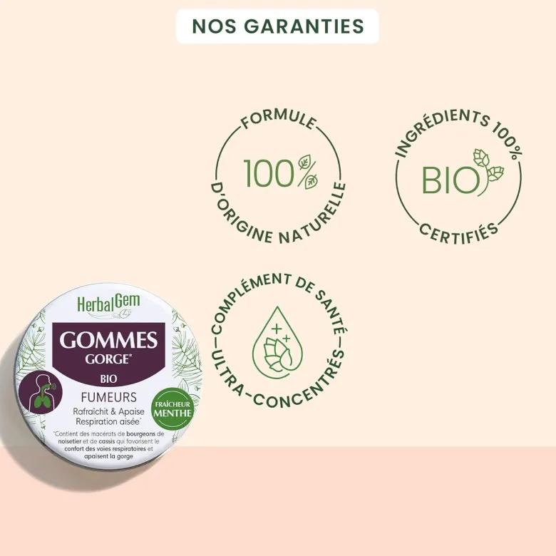 Sirop des fumeurs bio Herbalgem - flacon de 150 ml + gommes gorge offertes
