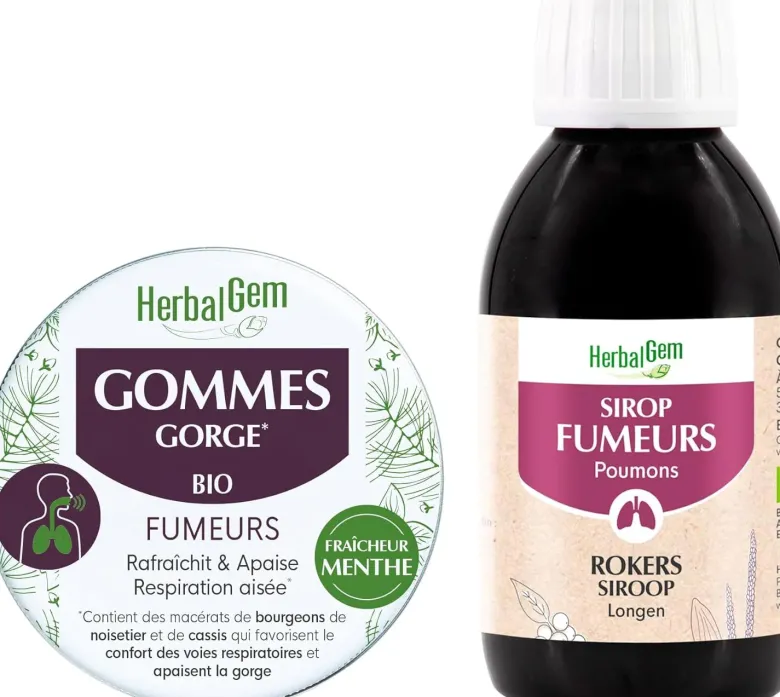 Sirop des fumeurs bio Herbalgem - flacon de 150 ml + gommes gorge offertes