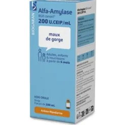 Sirop maux de gorge Alfa-amylase arôme mandarine Biogaran – 200 ml