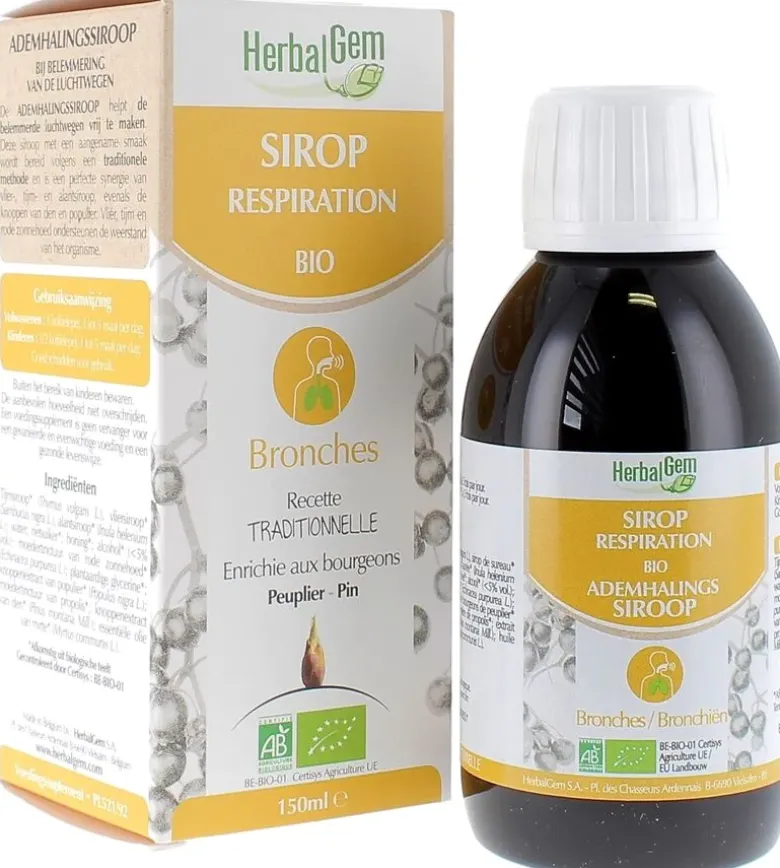 Sirop pour la respiration bio Herbalgem - flacon de 150 ml