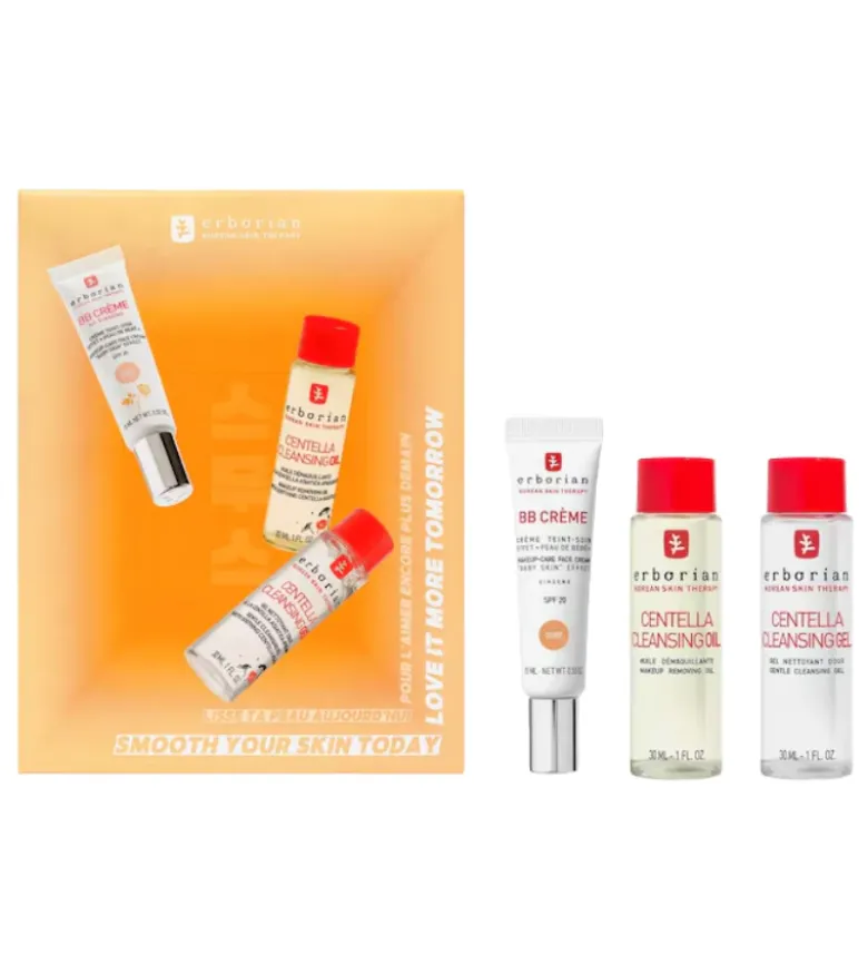 Smooth your skin today BB crème x Centella cleansing duo doré Erborian - coffret de 3 produits